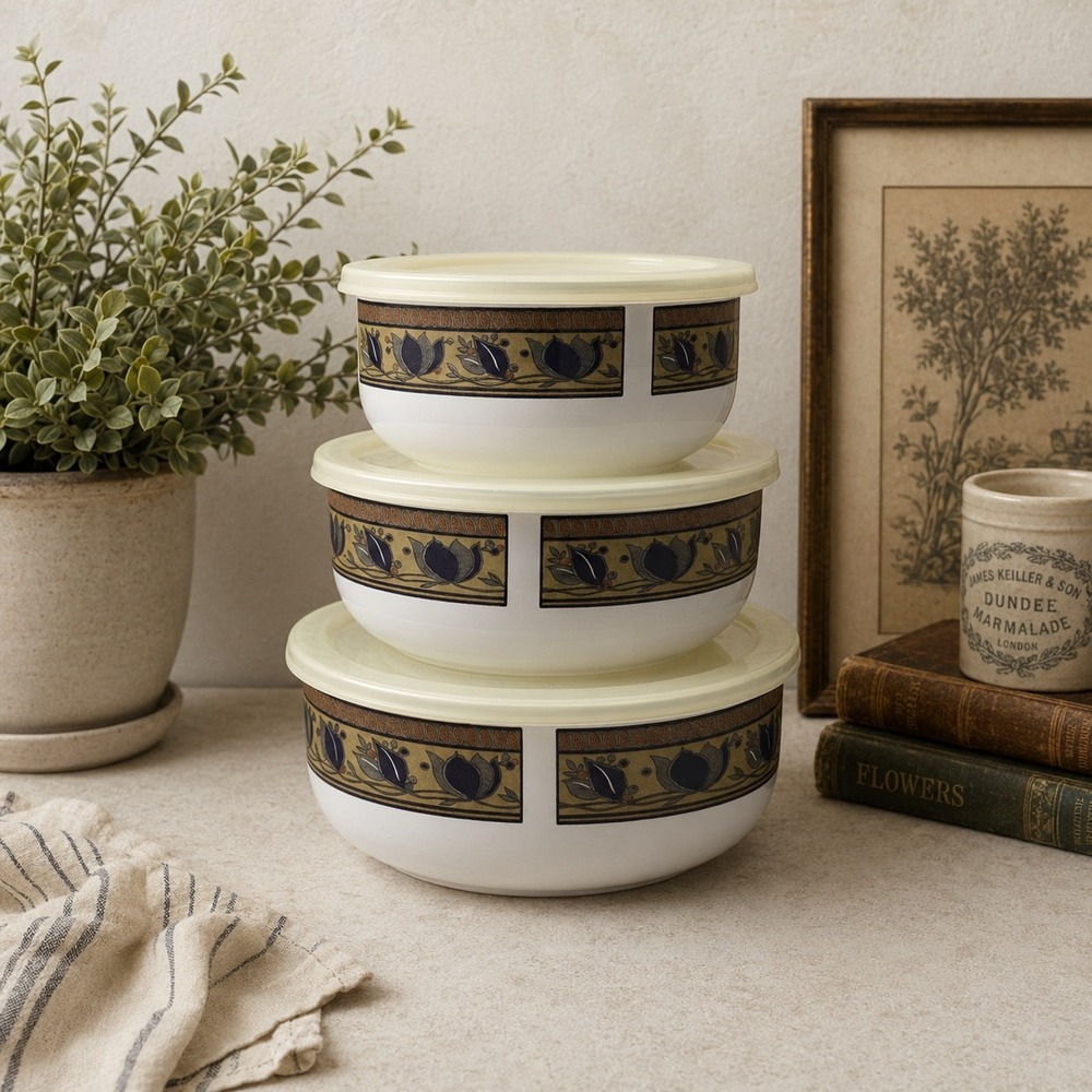 Mikasa Arabella AZ008 Nesting Bowls Lids Set 3 Vintage Floral Storage Bowls